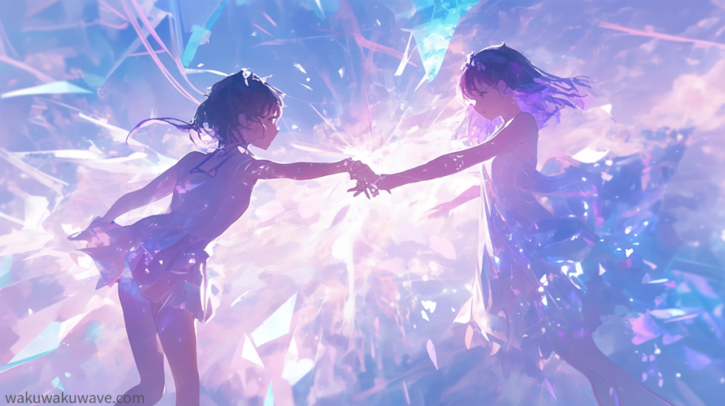 A girl transferring electricity in a virtual space