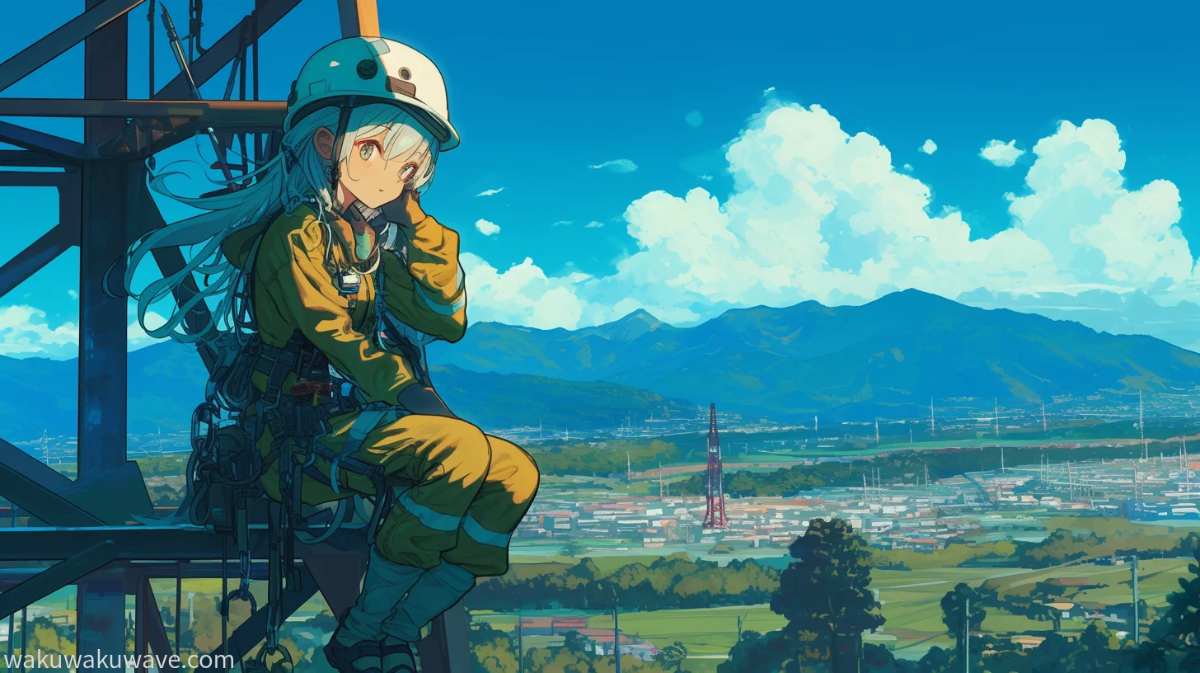 illust-A girl sitting on a transmission tower