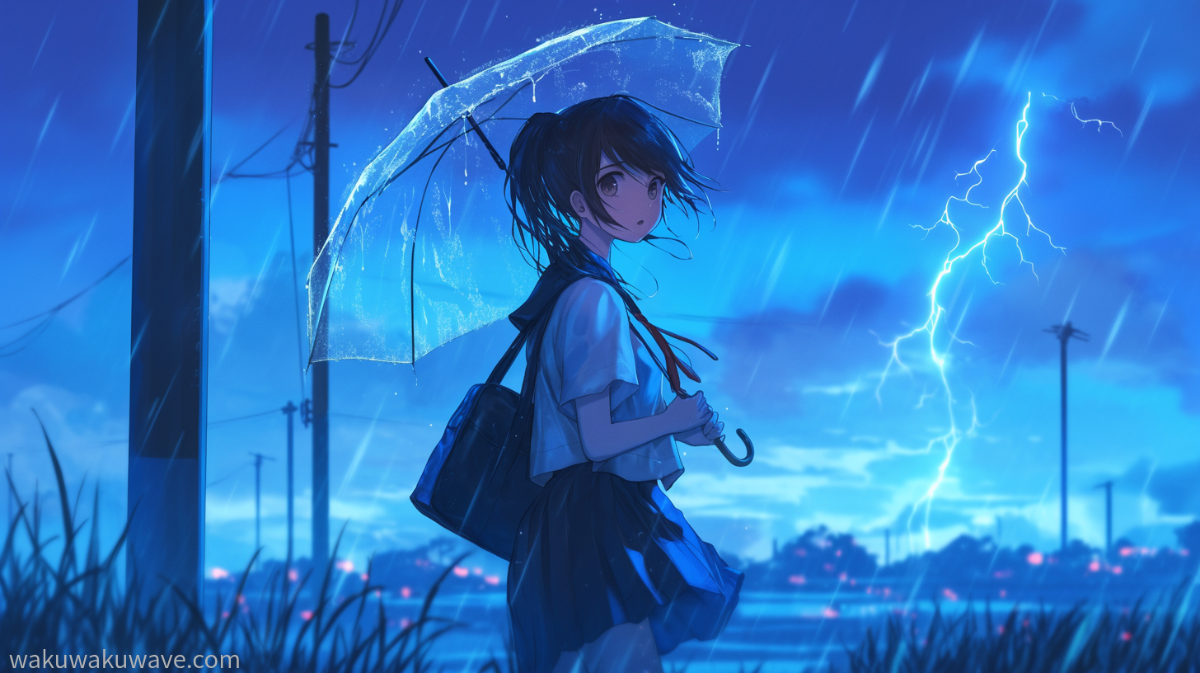 illust-Thunder and a Girl on a Rainy Day1