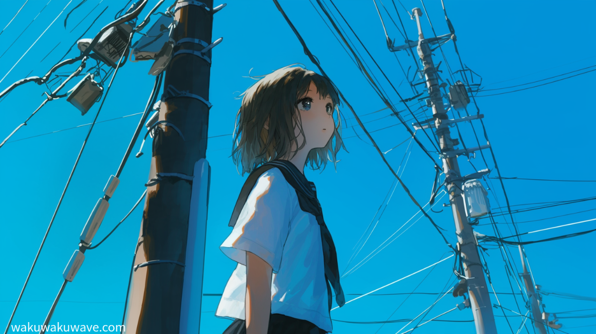 illust-A girl gazing at power lines