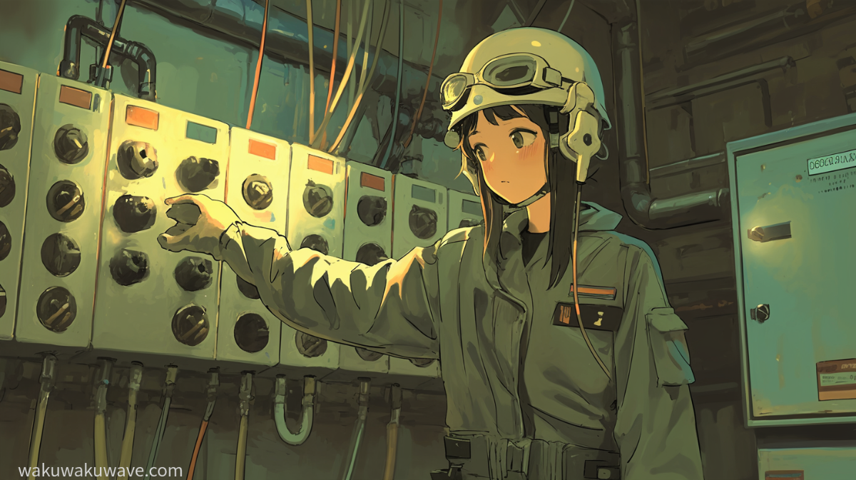 illust-Female worker operating a switch