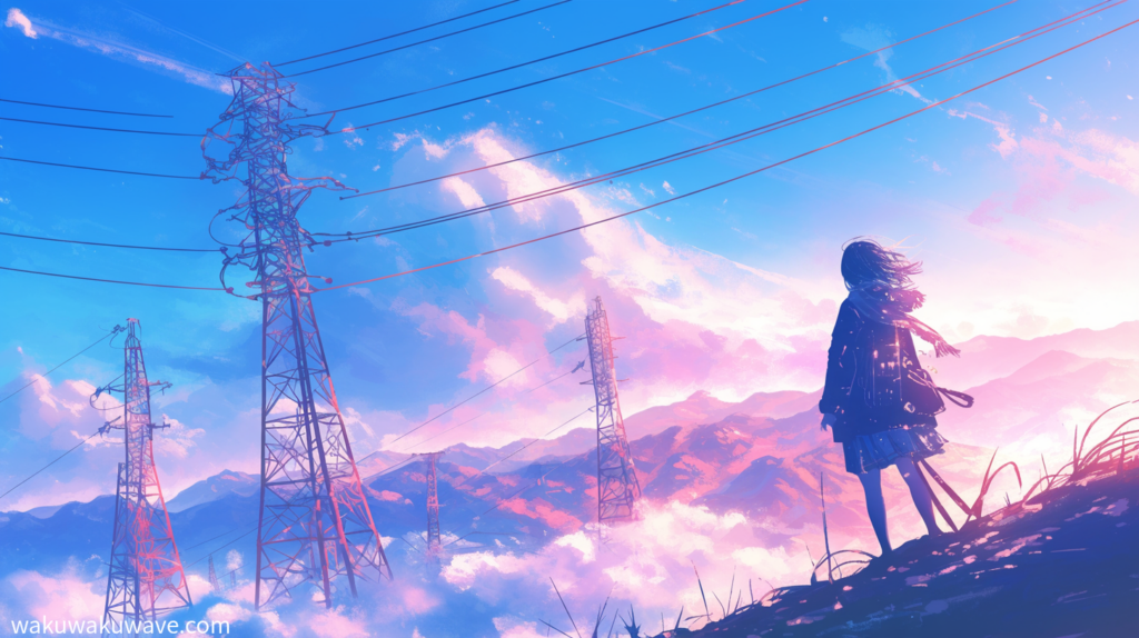 illust-Transmission towers and power lines